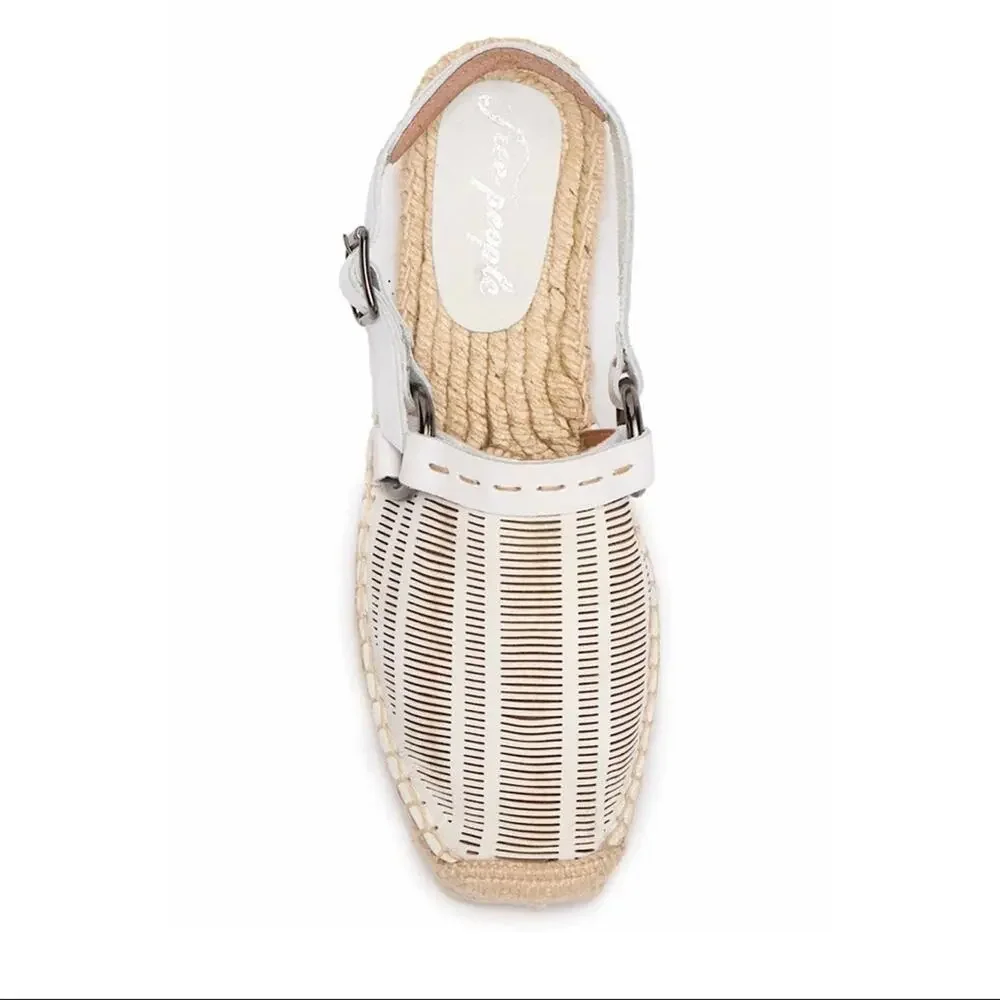 A609 • White Perforated Leather Slingback Espadrille Flats
